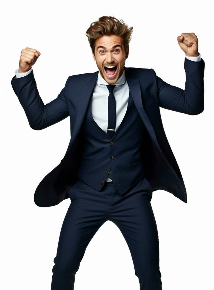 Ai Generative photo businessman excited because of achievement in business