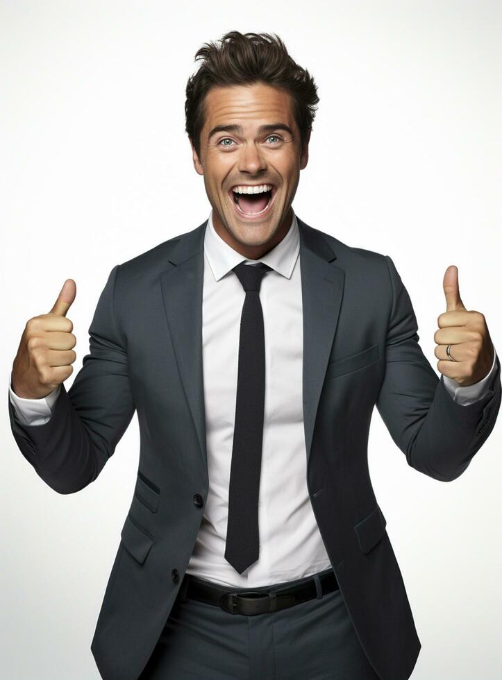 Ai Generative photo businessman excited because of achievement in business