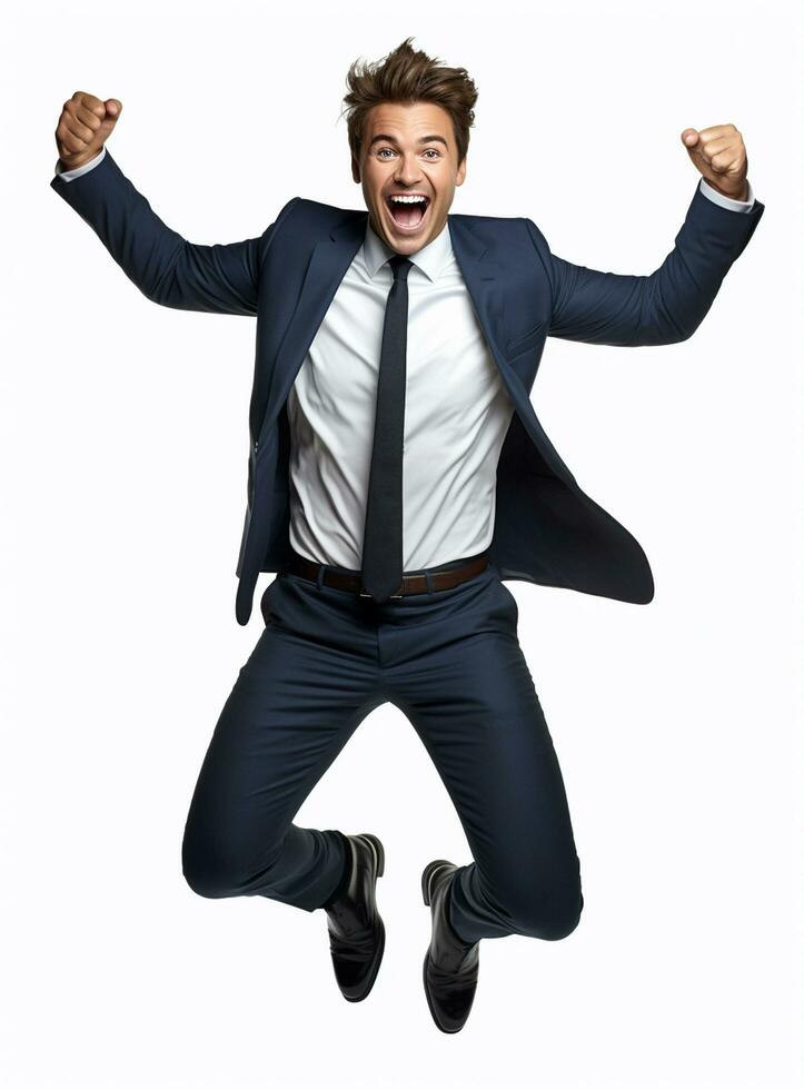 Ai Generative photo businessman excited because of achievement in business