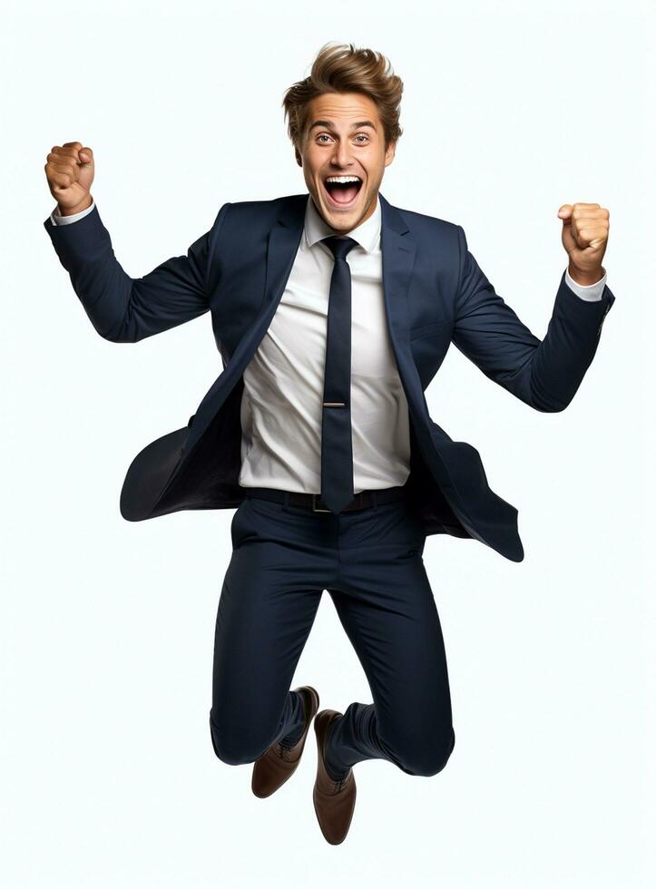 Ai Generative photo businessman excited because of achievement in business