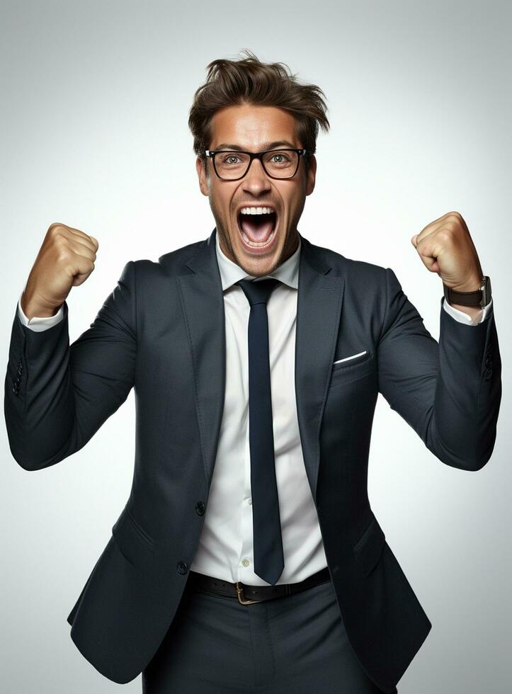 Ai Generative photo businessman excited because of achievement in business