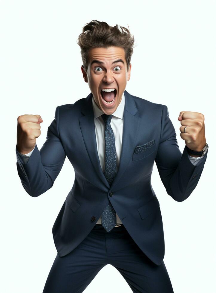 Ai Generative photo businessman excited because of achievement in business