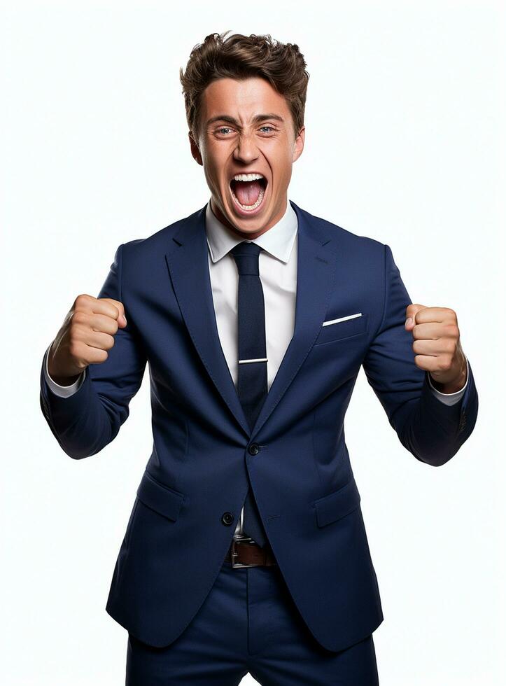Ai Generative photo businessman excited because of achievement in business