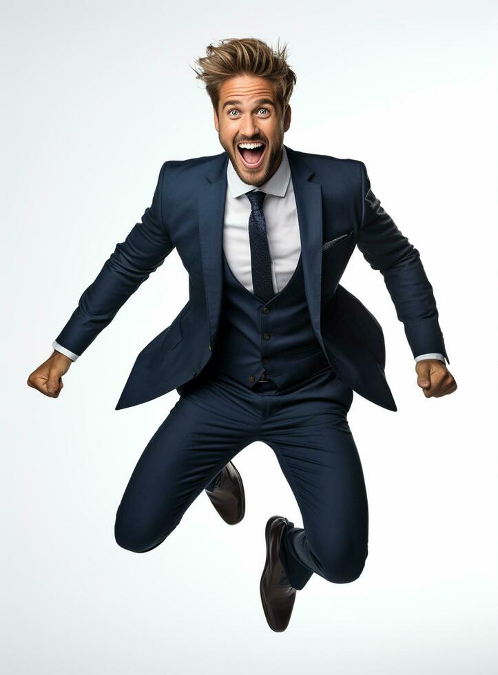 Ai Generative photo businessman excited because of achievement in business
