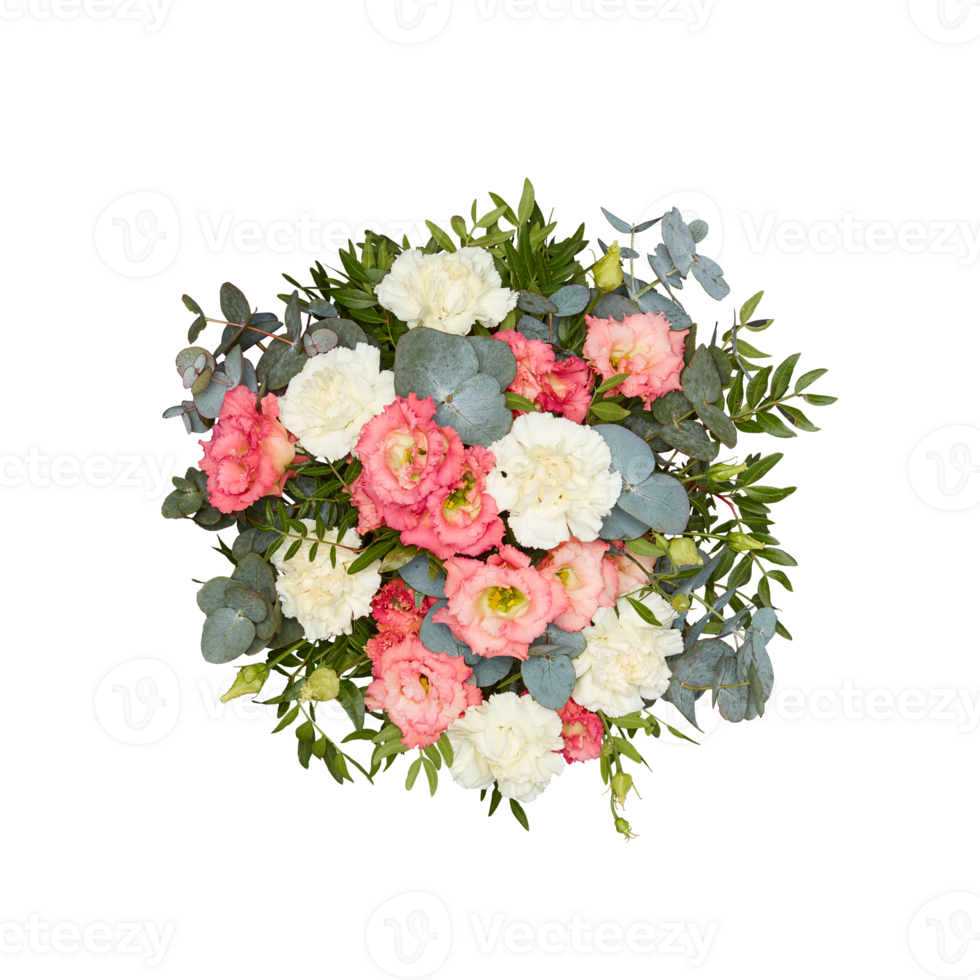 Fresh Bouquet of flowers, top view cut out isolated transparent background png