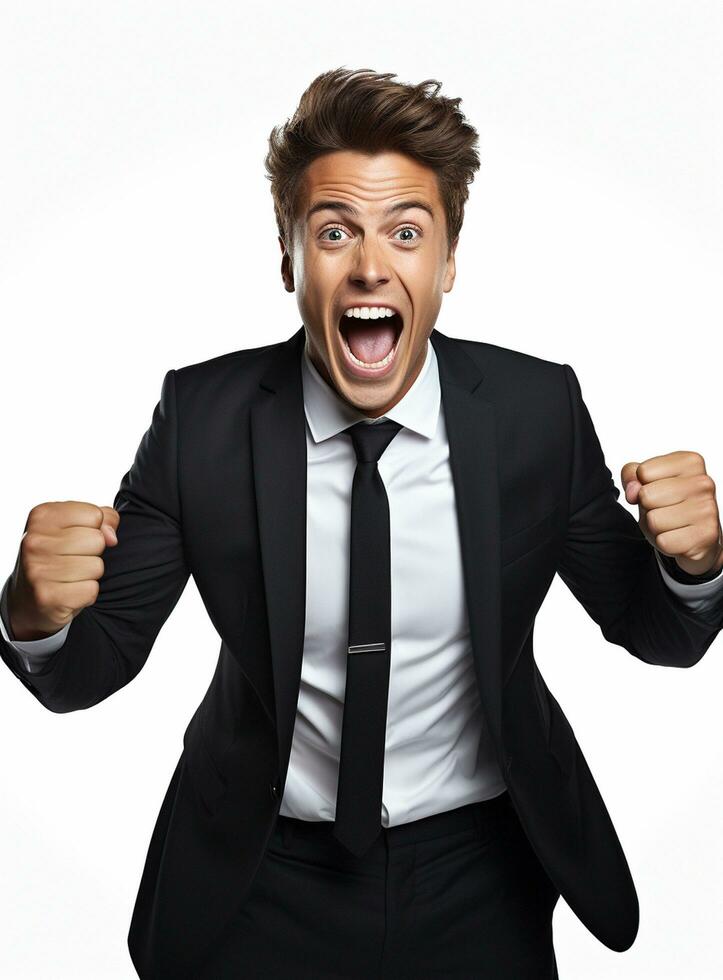 Ai Generative photo businessman excited because of achievement in business