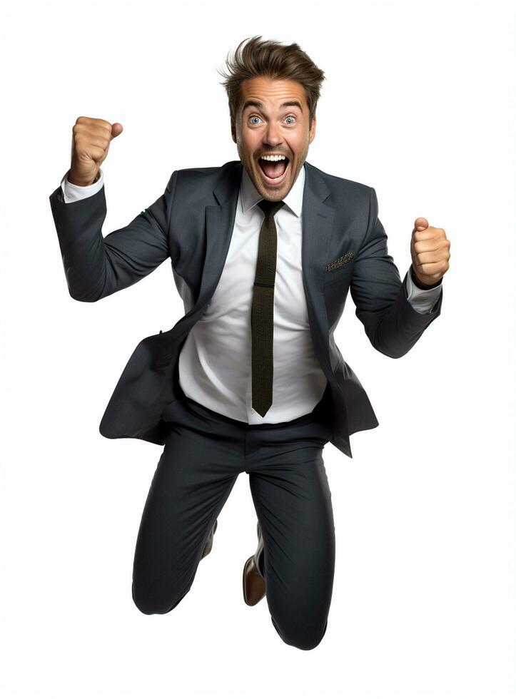 Ai Generative photo businessman excited because of achievement in business