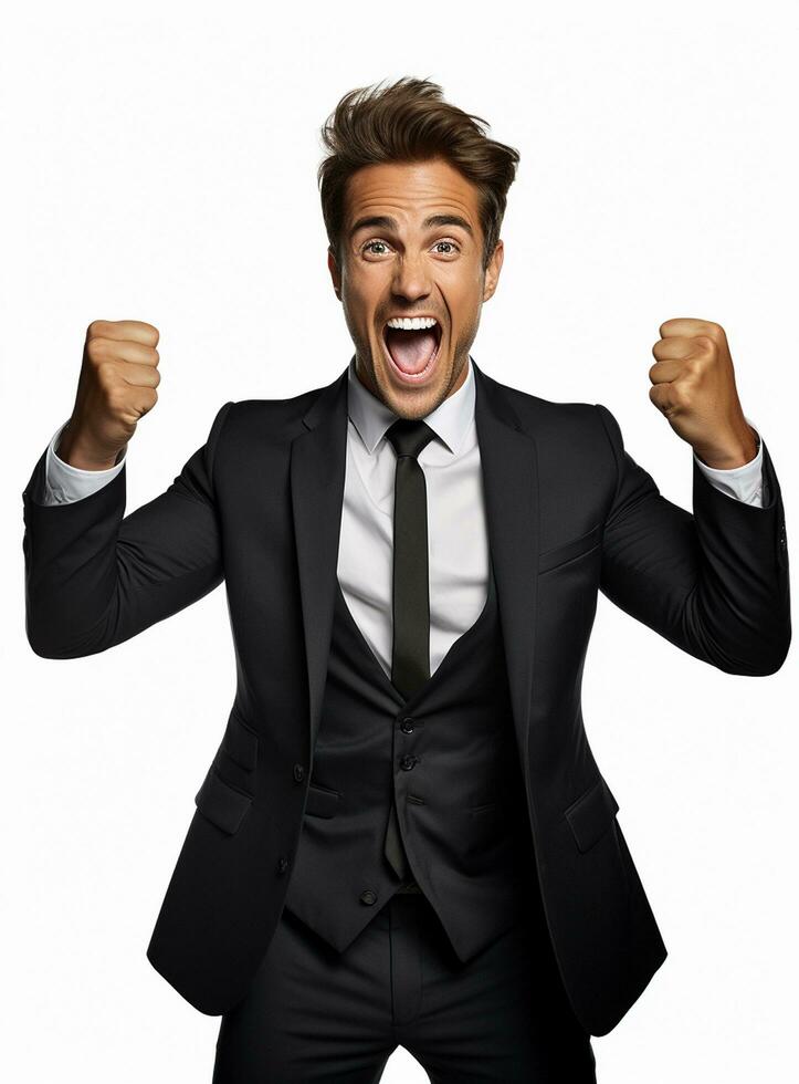Ai Generative photo businessman excited because of achievement in business