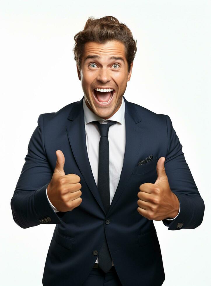 Ai Generative photo businessman excited because of achievement in business