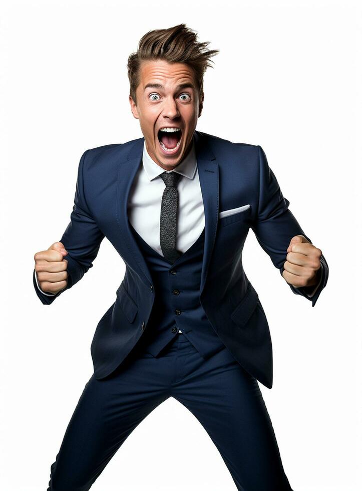 Ai Generative photo businessman excited because of achievement in business