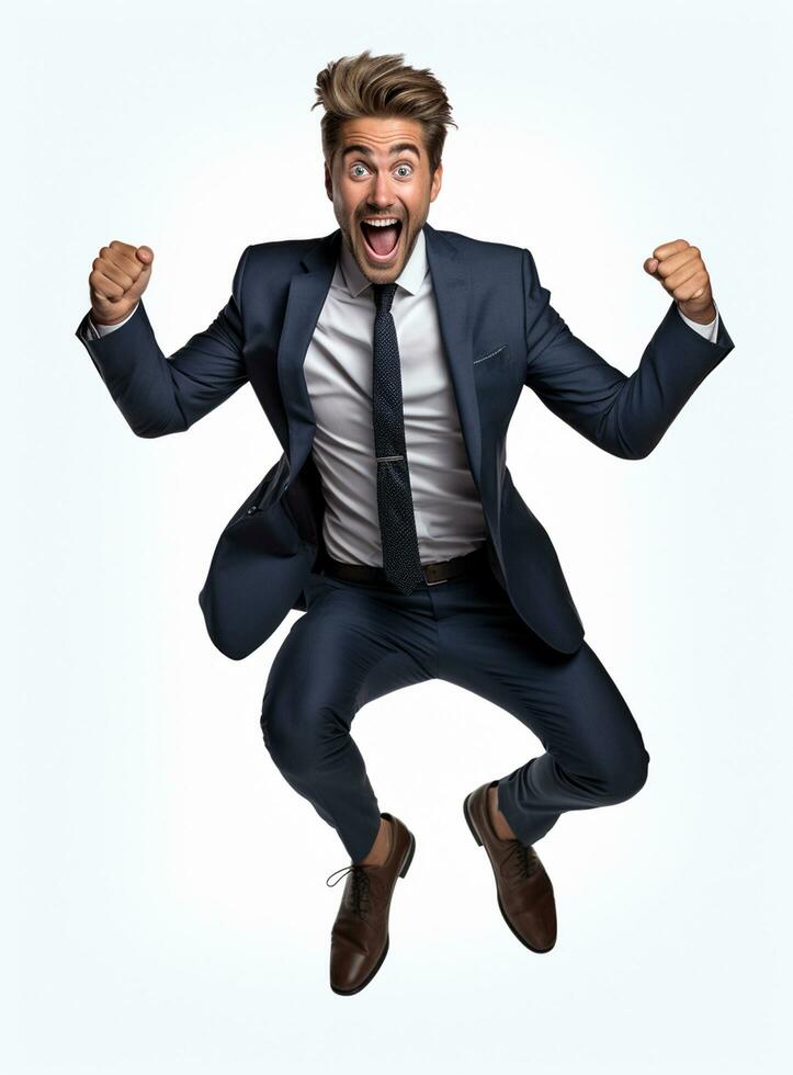 Ai Generative photo businessman excited because of achievement in business