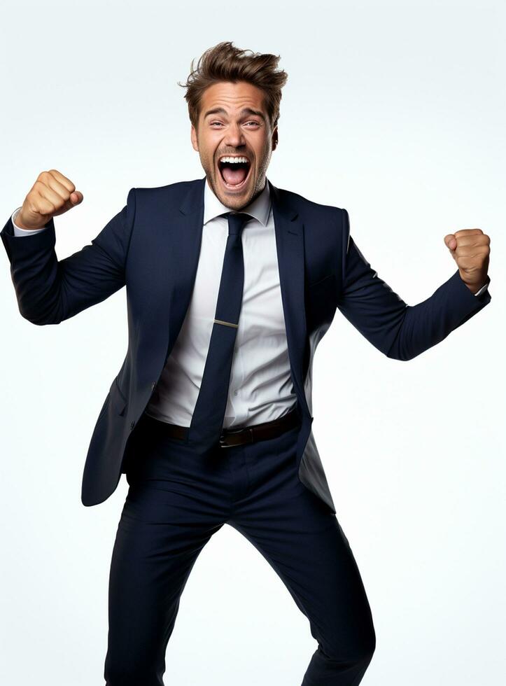 Ai Generative photo businessman excited because of achievement in business