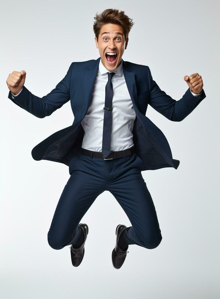 Ai Generative photo businessman excited because of achievement in business