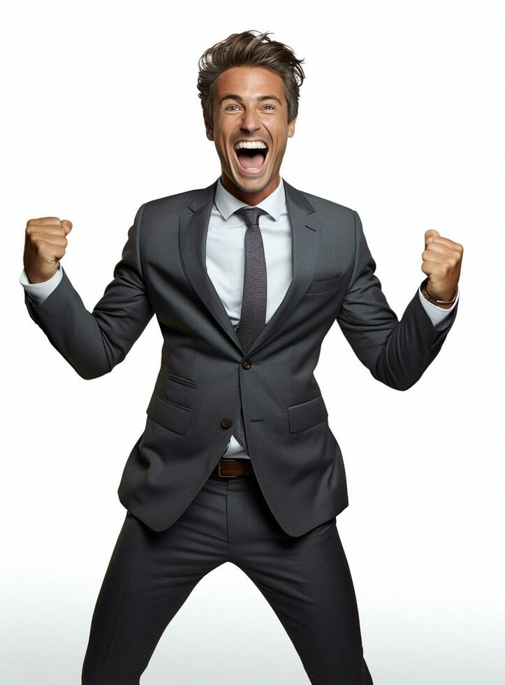 Ai Generative photo businessman excited because of achievement in business