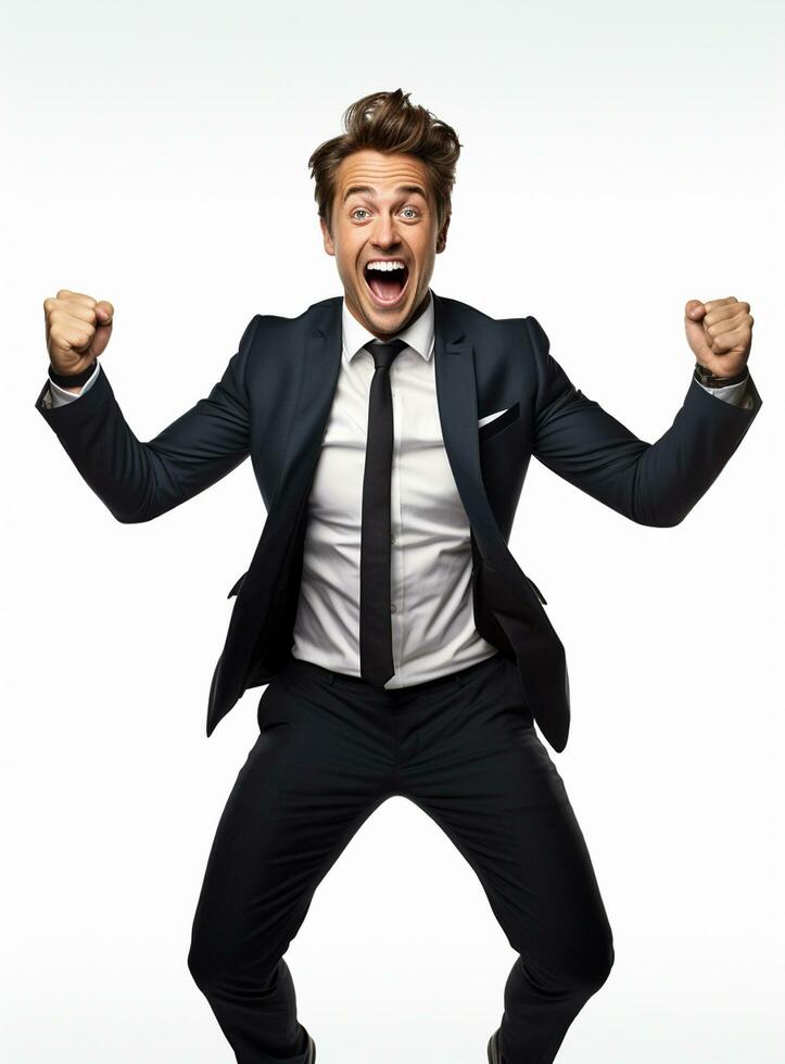 Ai Generative photo businessman excited because of achievement in business
