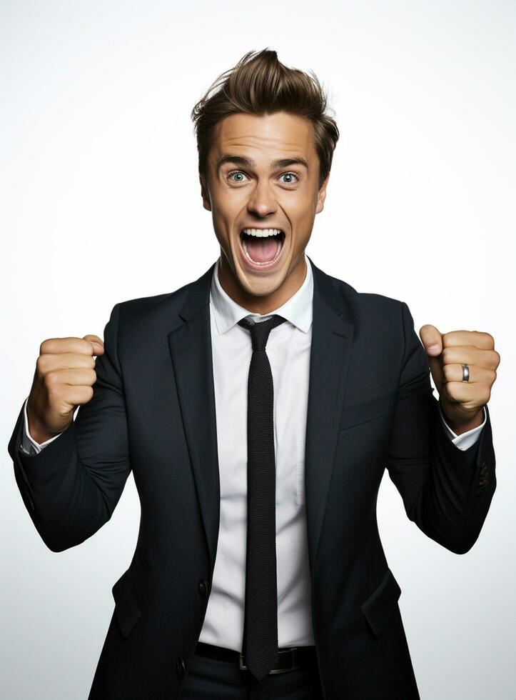Ai Generative photo businessman excited because of achievement in business