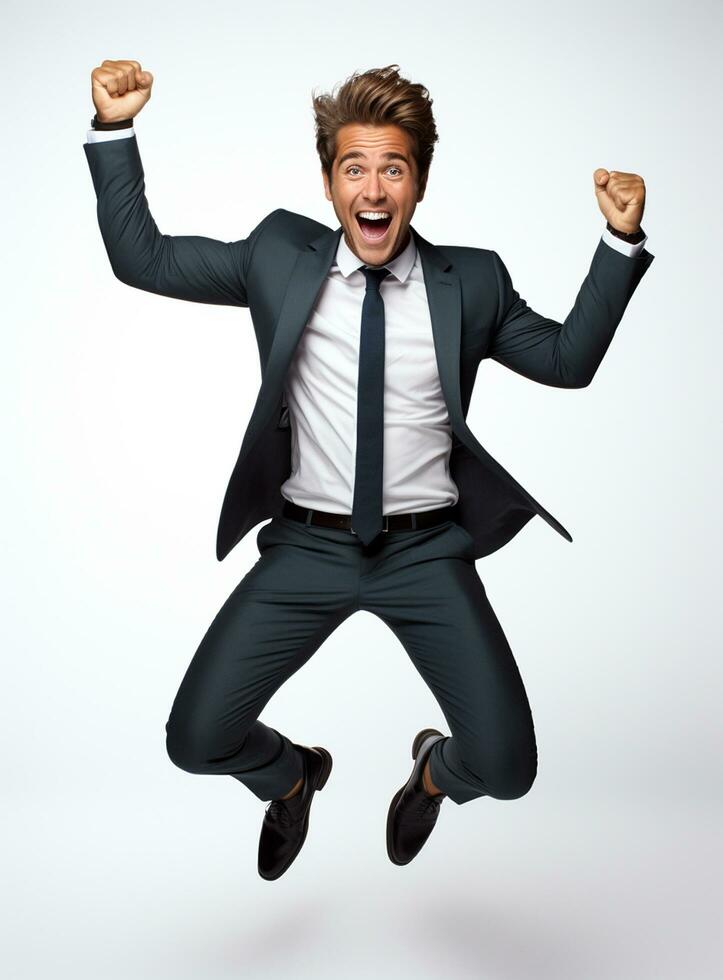 Ai Generative photo businessman excited because of achievement in business