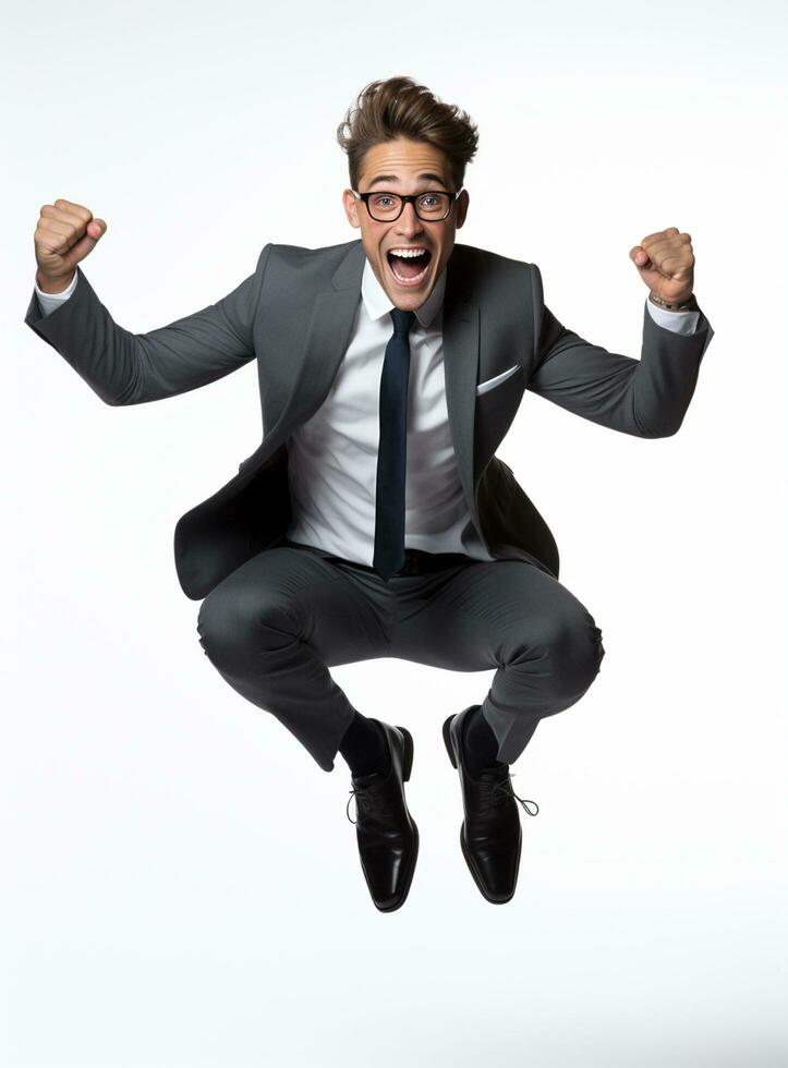 Ai Generative photo businessman excited because of achievement in business