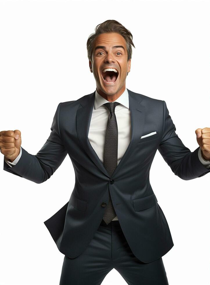 Ai Generative photo businessman excited because of achievement in business