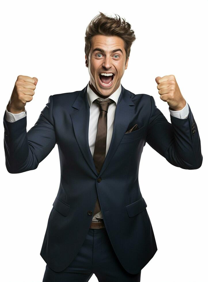 Ai Generative photo businessman excited because of achievement in business