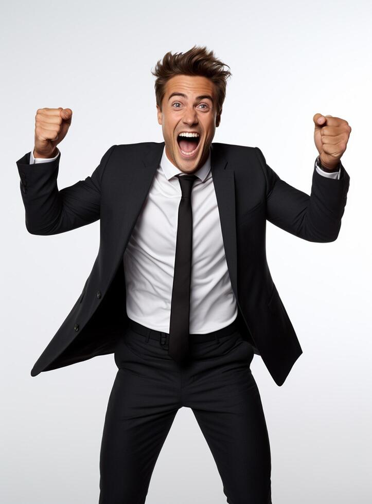 Ai Generative photo businessman excited because of achievement in business