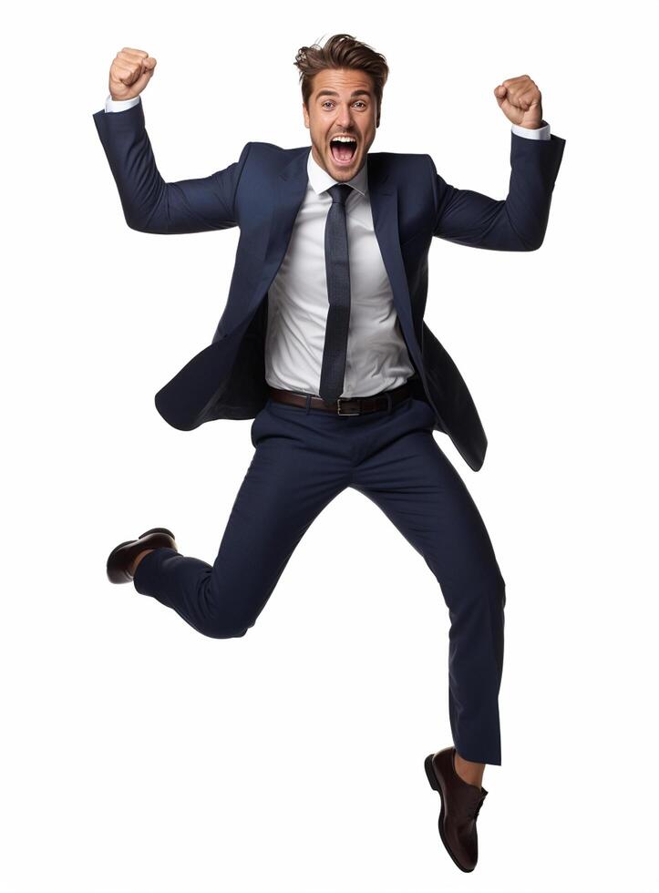 Ai Generative photo businessman excited because of achievement in business