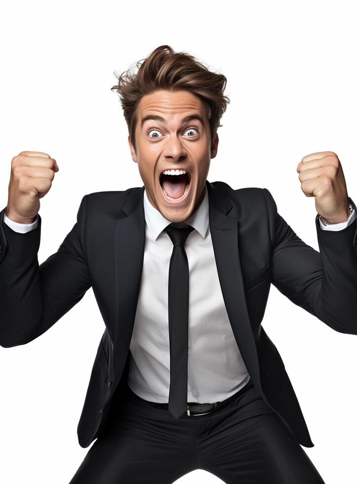 Ai Generative photo businessman excited because of achievement in business