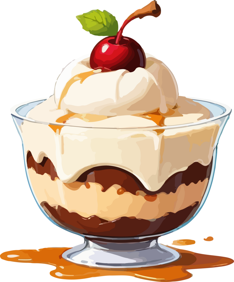 AI generated Yummy Pudding with Ice Cream Cartoon png