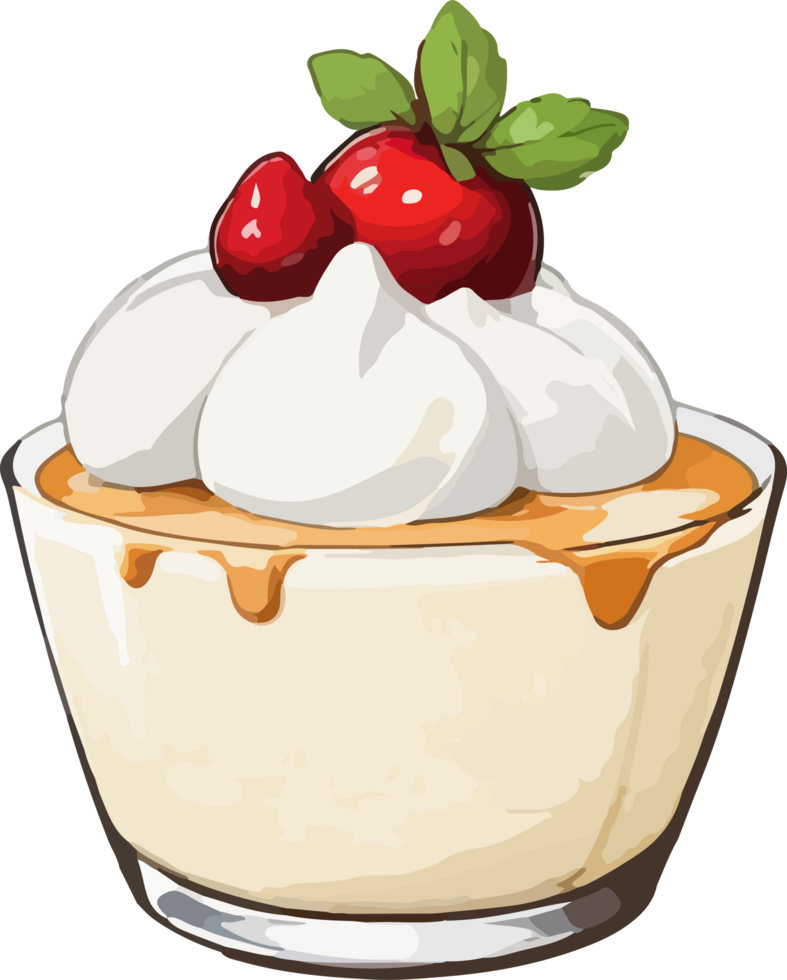 AI generated Delicious Pudding with Ice Cream Cartoon png