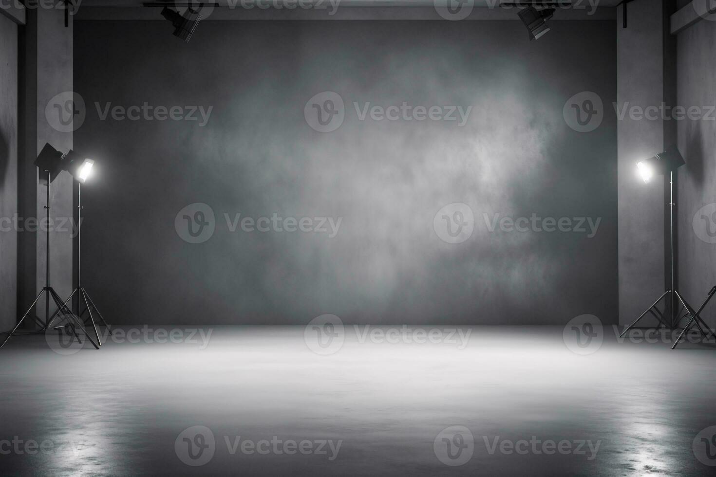 Gray Studio Concrete Room Background with Spotlight for Photography. AI Generative photo