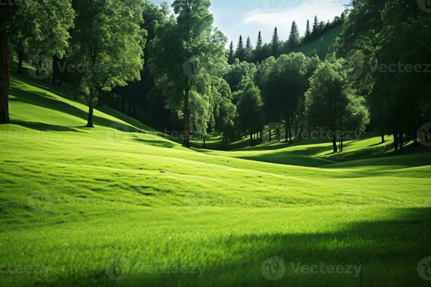 Lush Green Grass Meadow Background. AI Generative photo