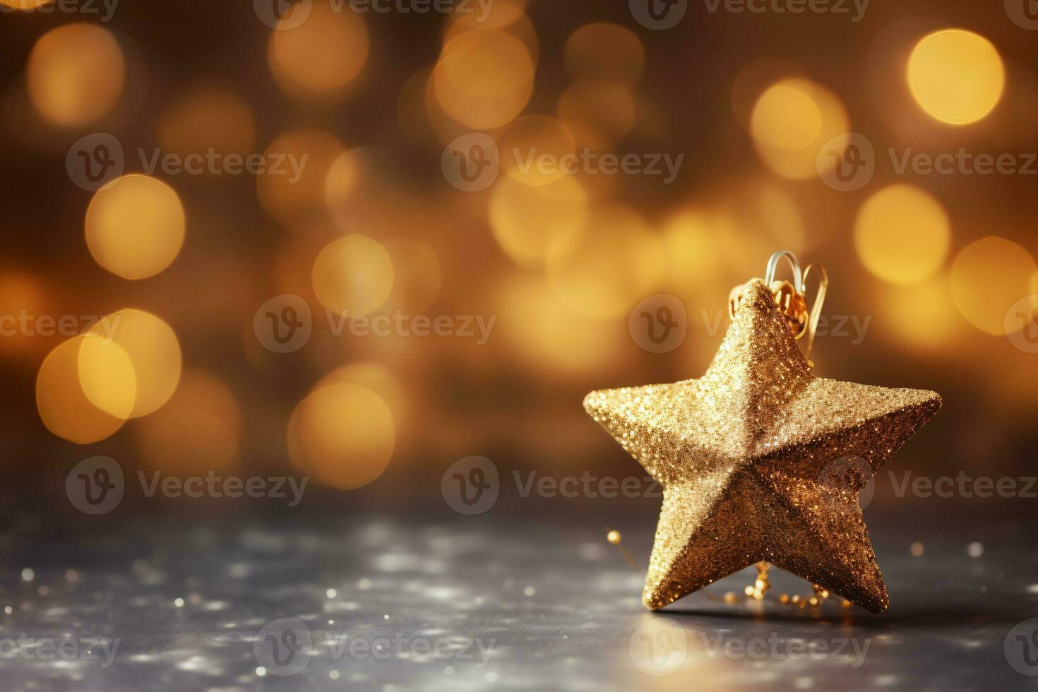 Golden Christmas Star with Bokeh Light Blurred Background. AI Generative photo
