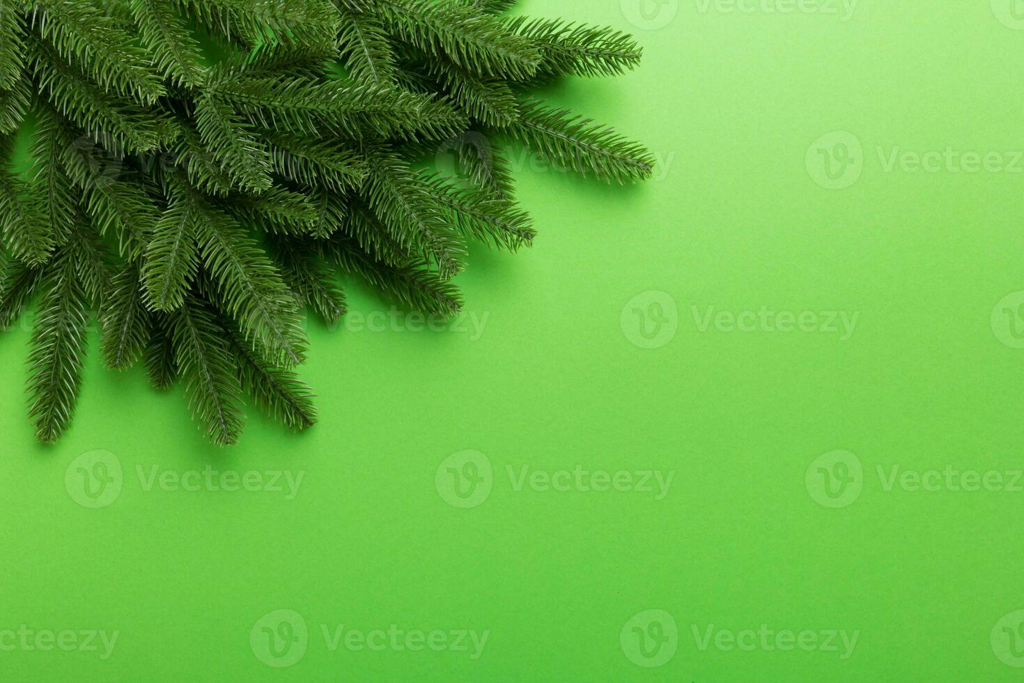 Christmas holiday background with copy space for advertising text. Fir branches on color background . Flat lay, top view photo