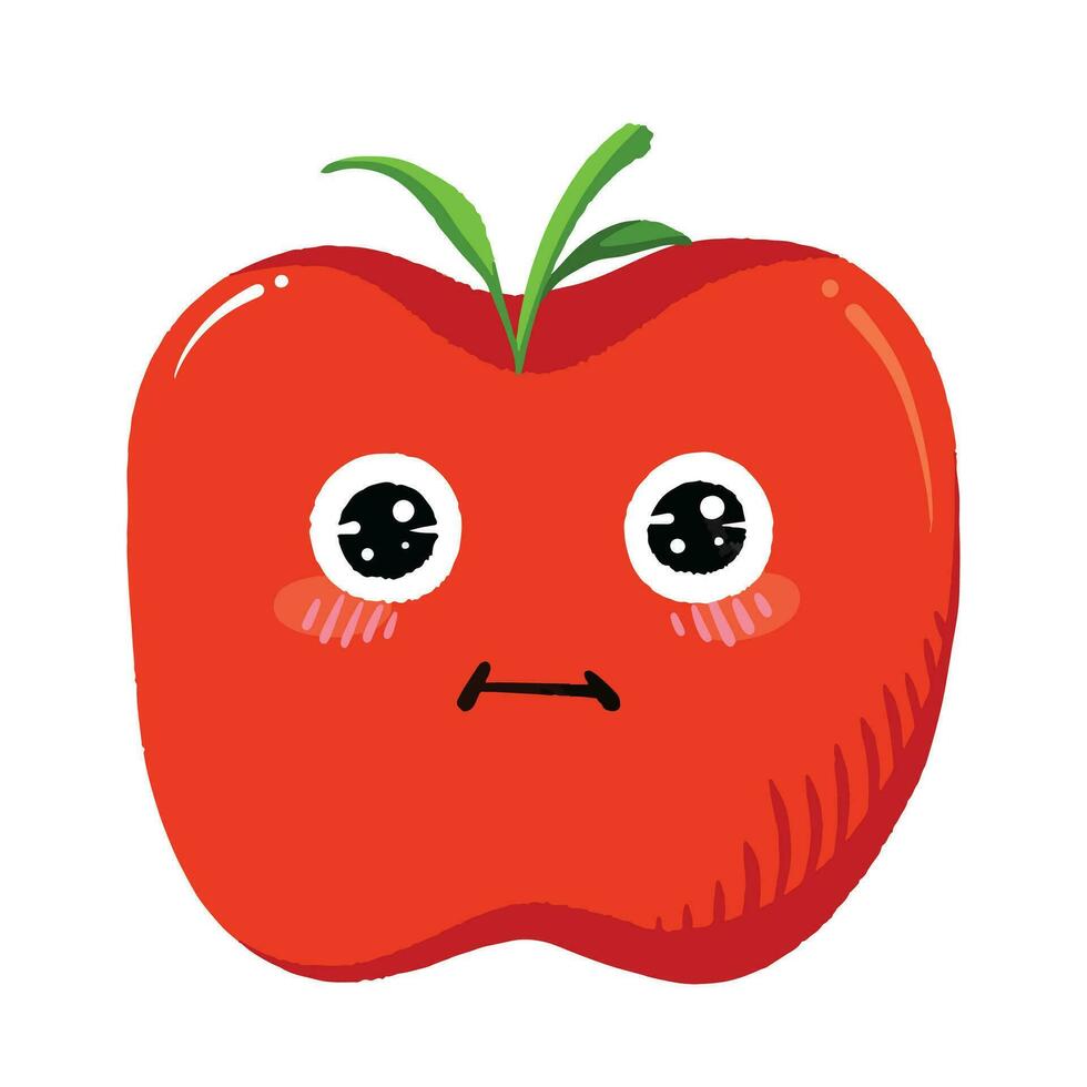 Cute red apple with sparkly eyes. Simple flat minimalist cartoon art styled drawing. Very adorable food illustration mascot isolated on white square background. vector