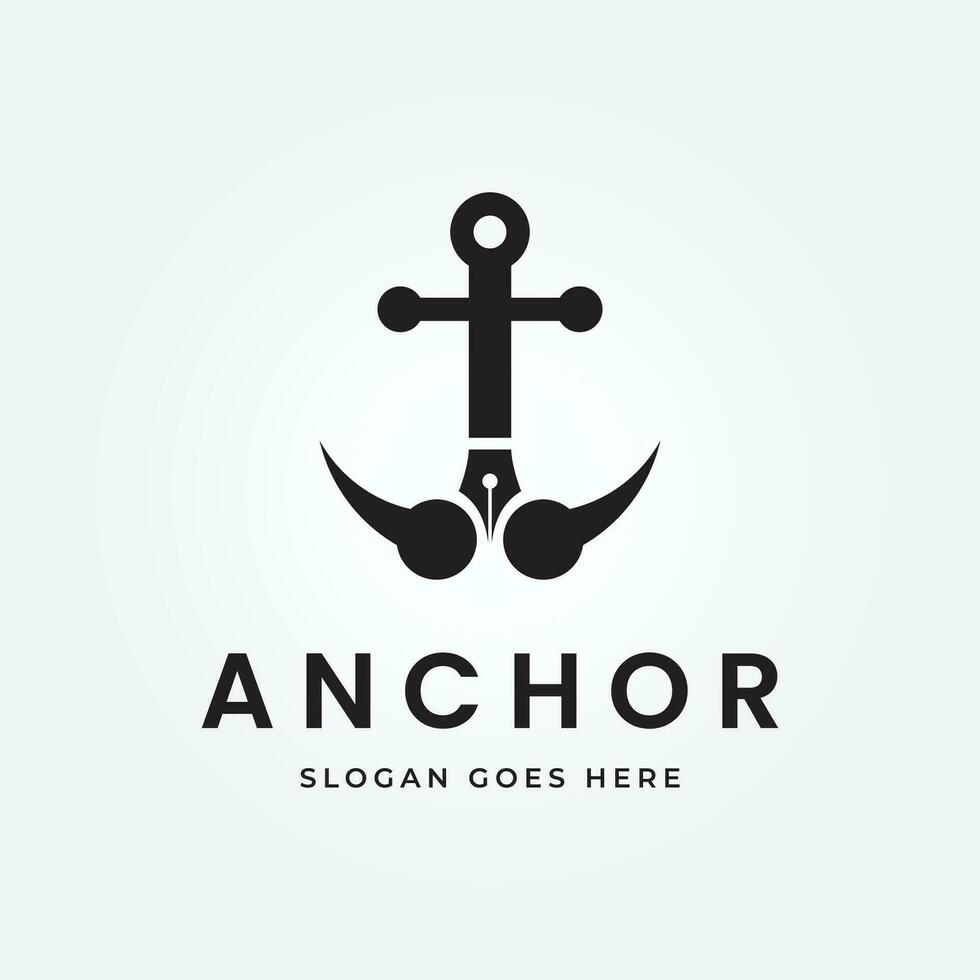 ancla con bolígrafo vector icono pirata barco logo casco náutico marítimo sencillo gráfico símbolo ilustración