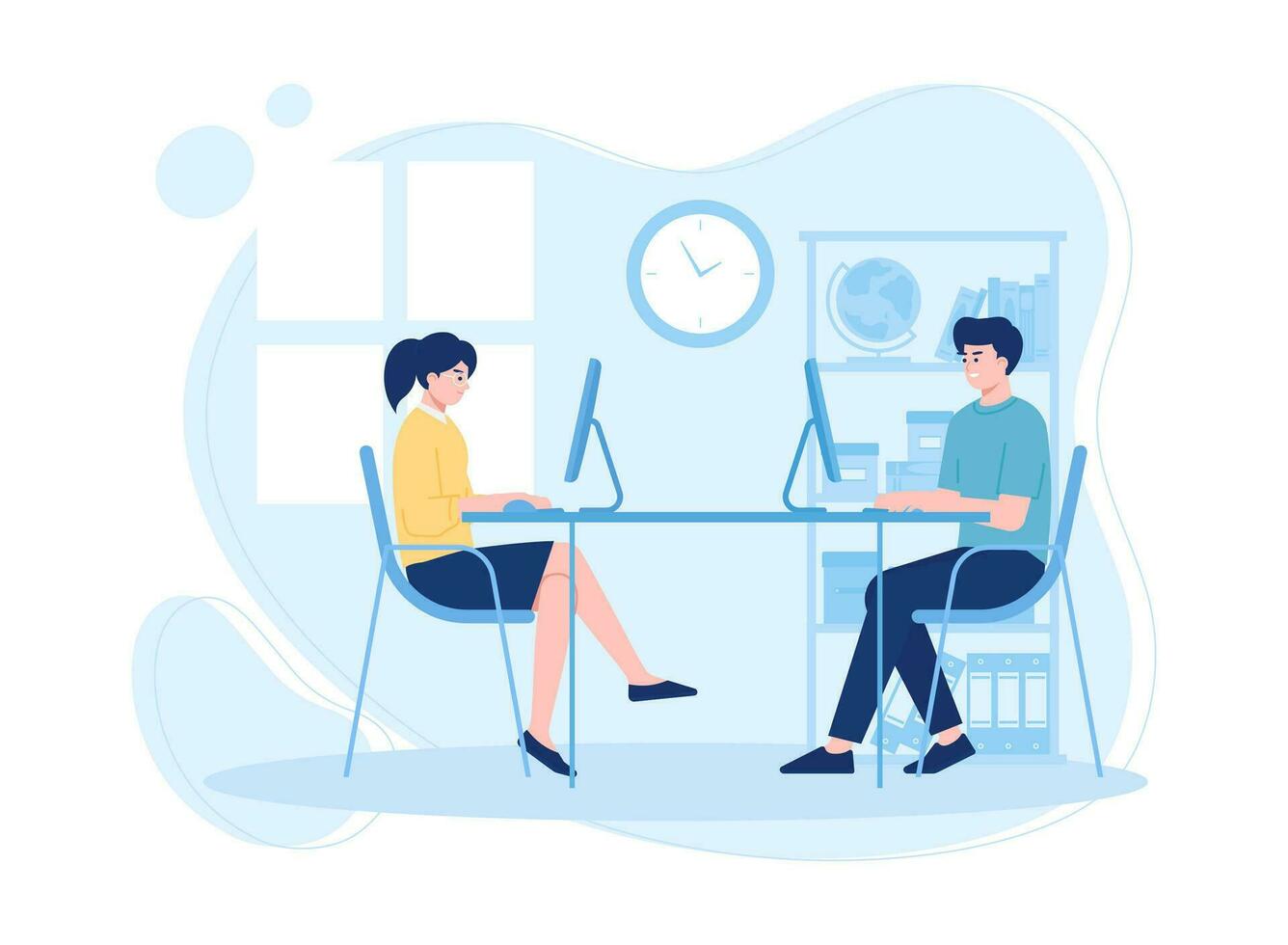 Man and woman doing business work as a team concept flat illustration vector