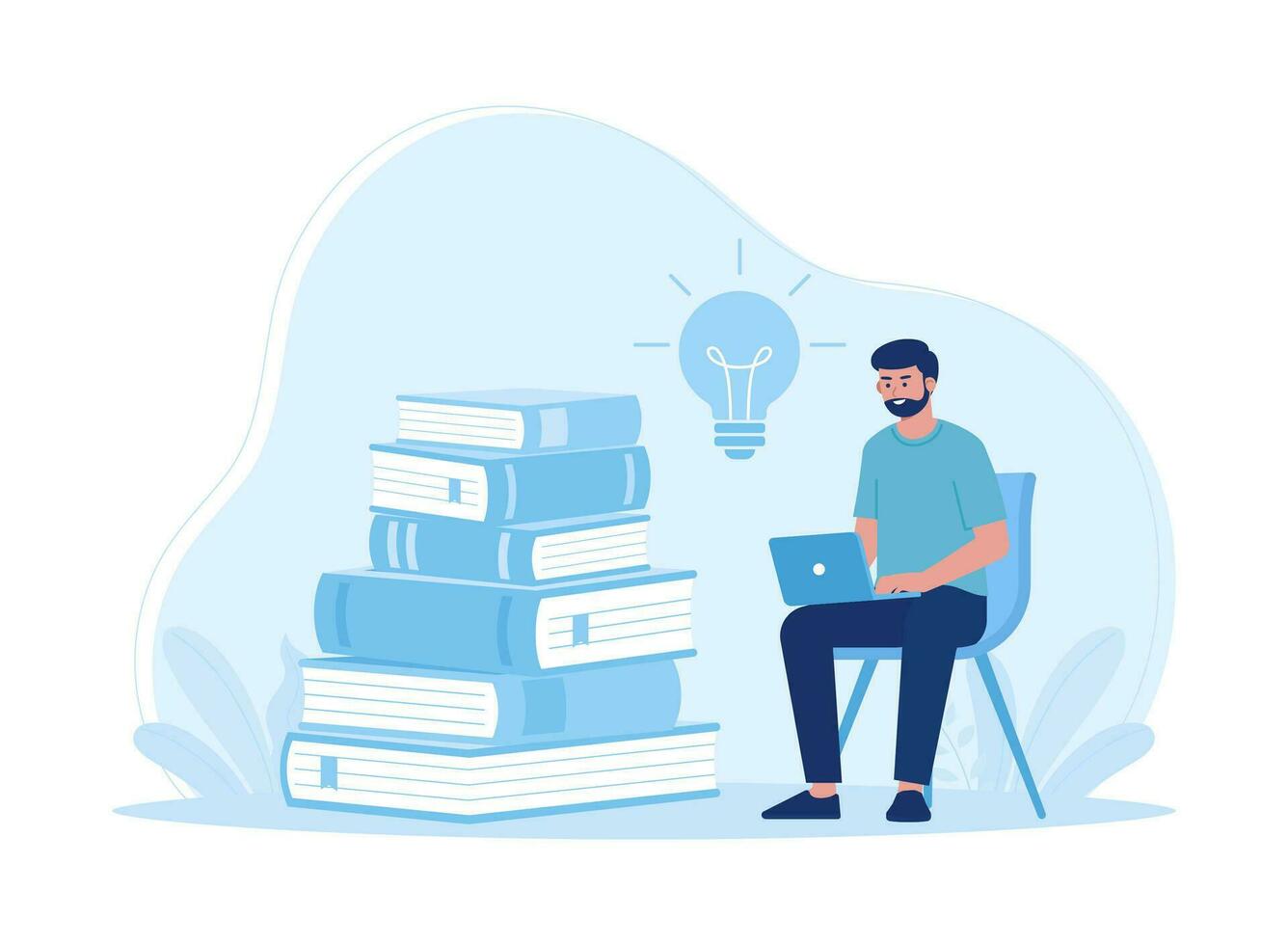 A man reading a book and browsing concept flat illustration vector