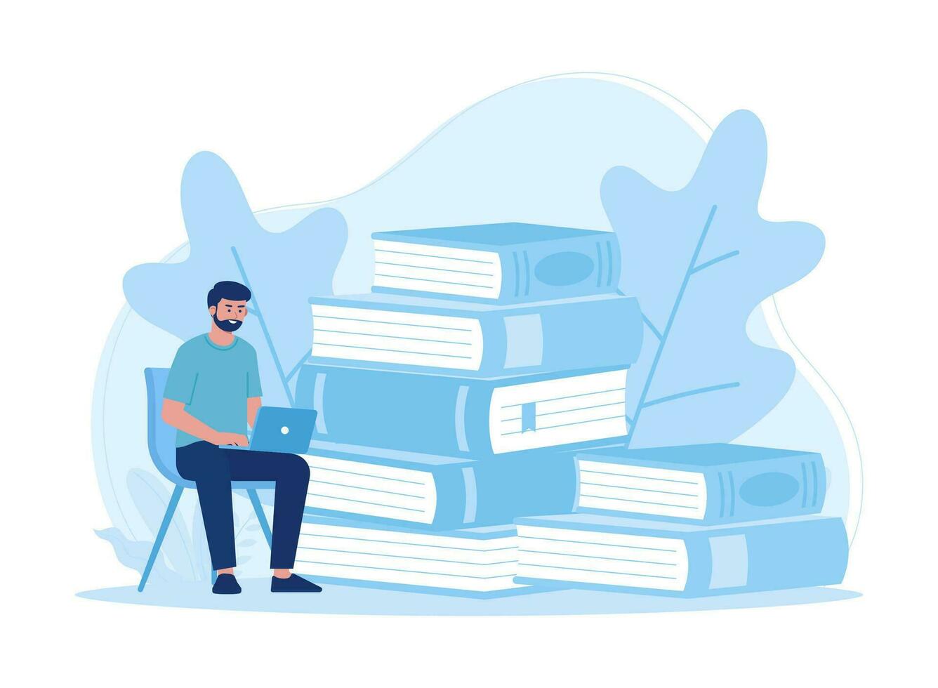 A man reading a book and browsing concept flat illustration vector