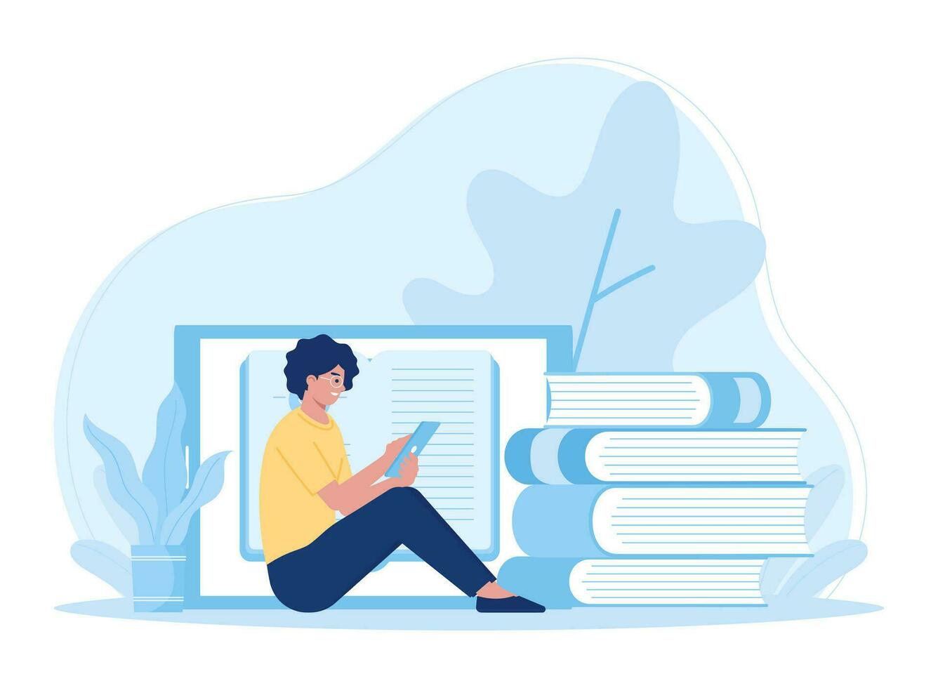 A woman is reading and searching to gain new knowledge concept flat illustration vector