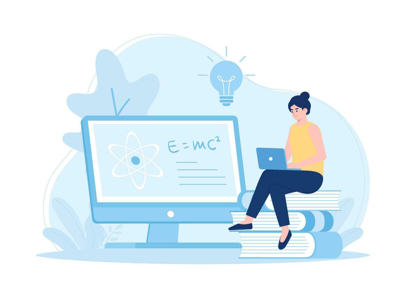 A woman is reading and searching to gain new knowledge concept flat illustration vector
