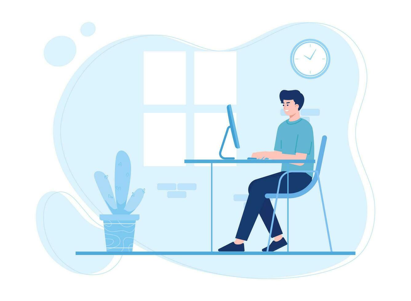 Male character is doing assignments online concept flat illustration vector