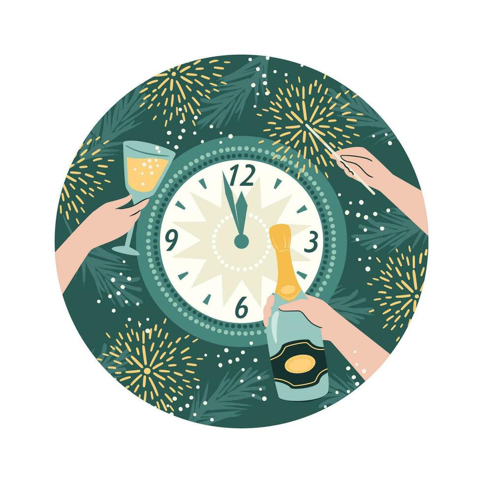 Christmas and Happy New Year ball with flowers. Isolated illustration. Vector design template.
