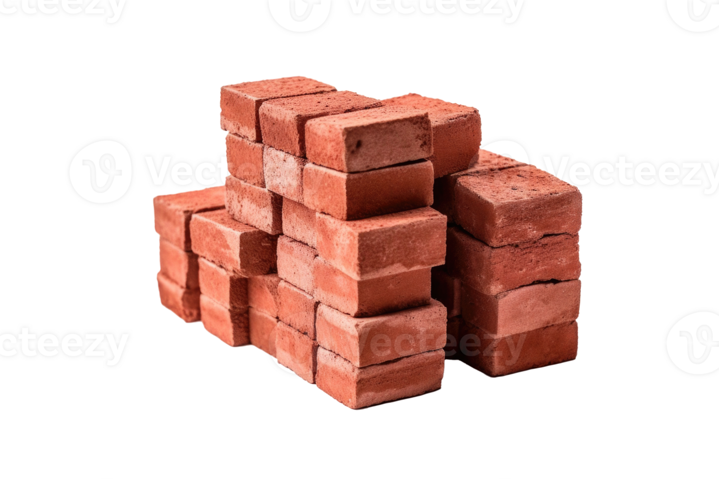 AI generated Pile of red bricks isolated on white background. Stacked red bricks for building house png