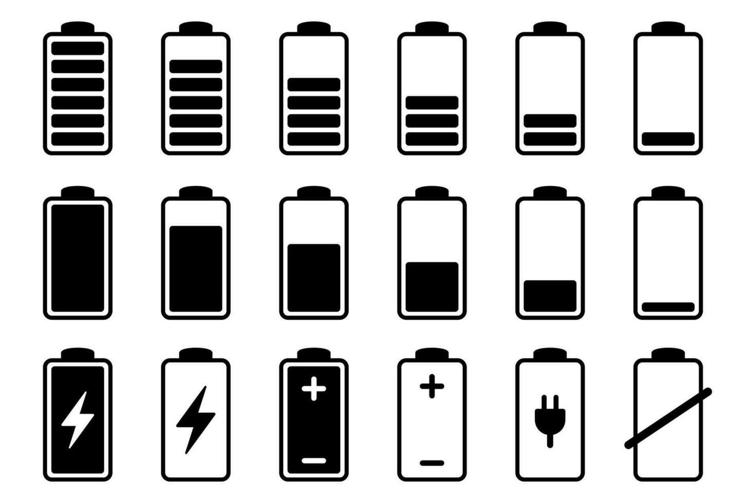 Battery charging icon. Battery charge indicator icons, vector graphics