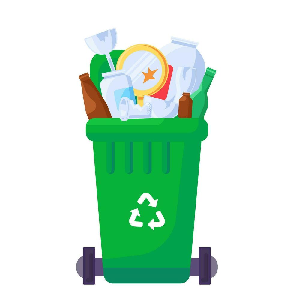 Overflowing Transportable Glass Waste Container vector