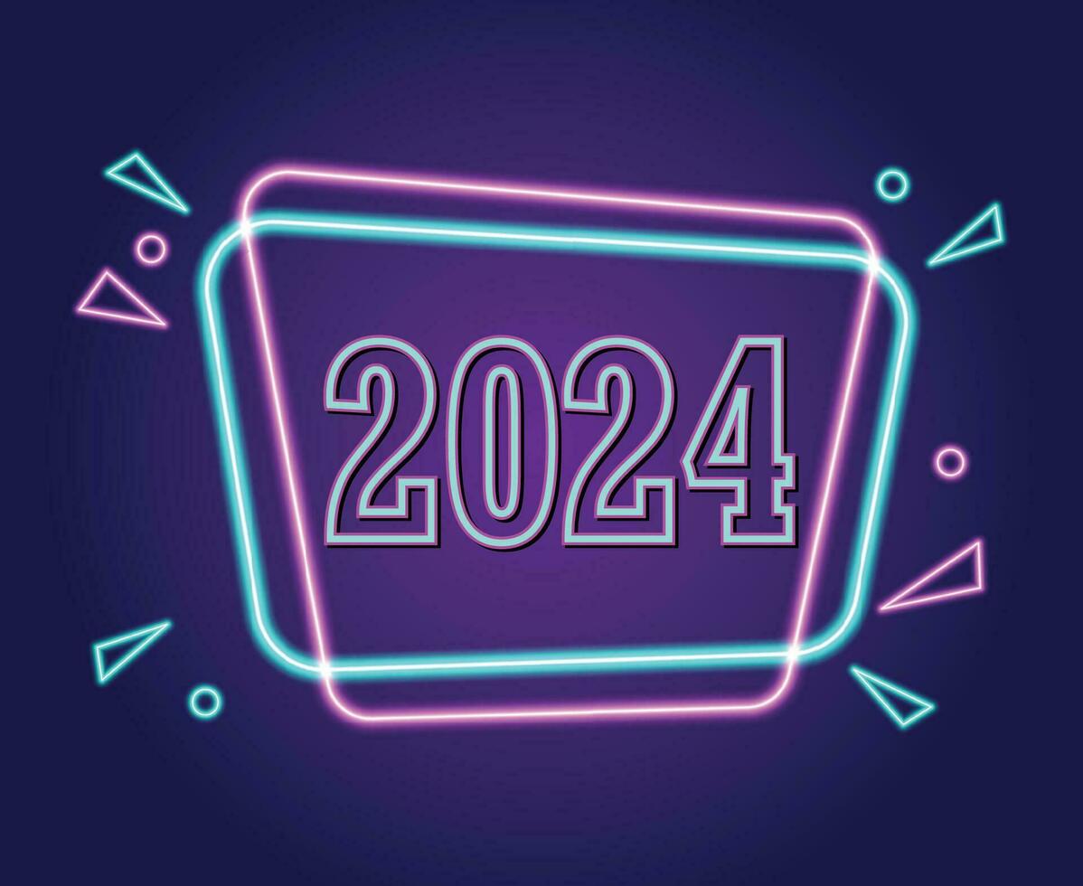 Happy New Year 2024 Holiday Abstract Neon Graphic Design Vector Logo Symbol Illustration With Purple Background