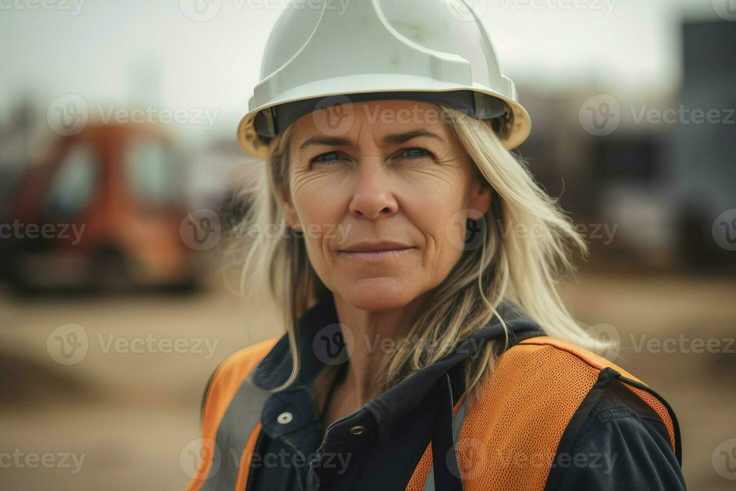 mujer trabajando en construcción sitio. generar ai foto