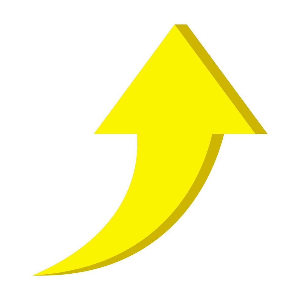 Curved yellow arrow isolated on white background. Arrow icon. Vector illustration isolated.