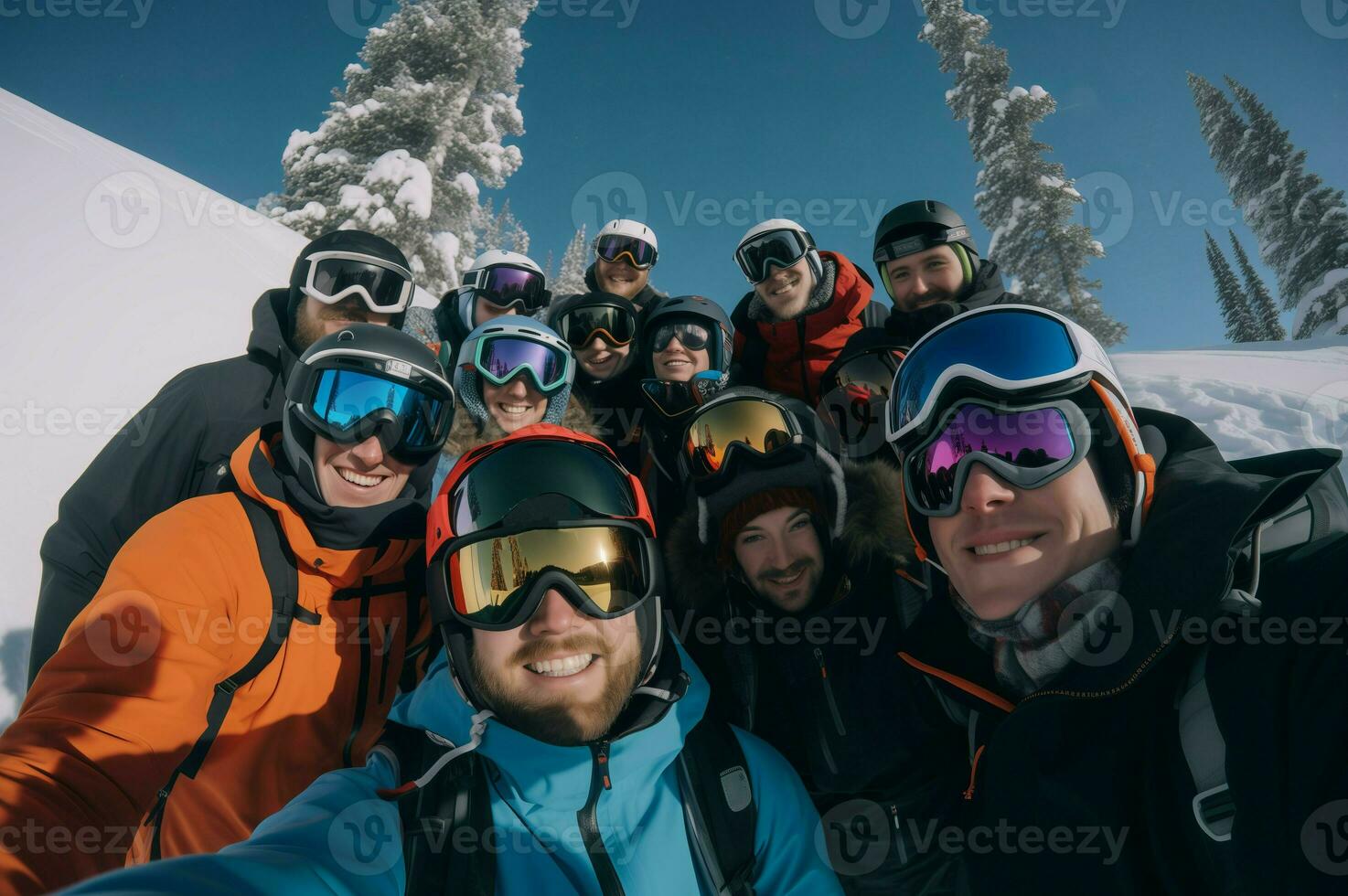 selfie de personas vistiendo esquí equipo. generar ai foto