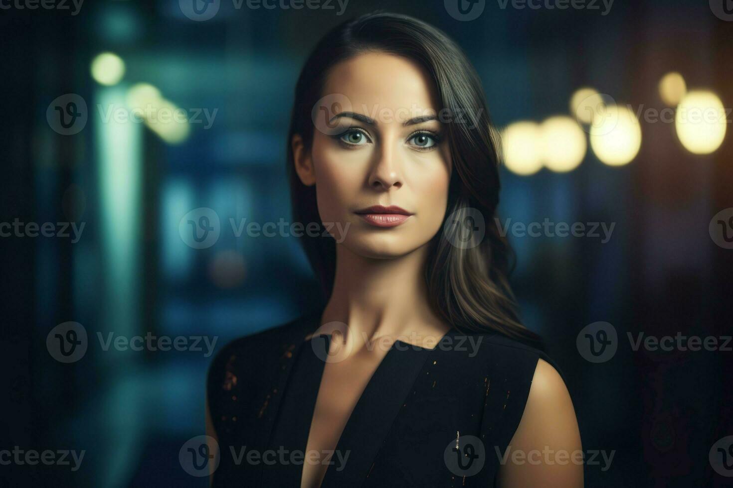 Beautiful young brunette businesswoman. Generate Ai photo